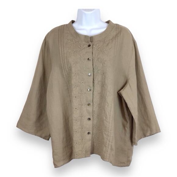 J. Jill Linen Pintucked Embroidered Button Up Blouse size XL - Picture 1 of 6